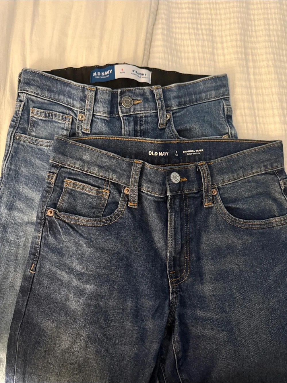 Old Navy Boys Denim Straight and Taper Jeans in Medium and Dark Blue Washes